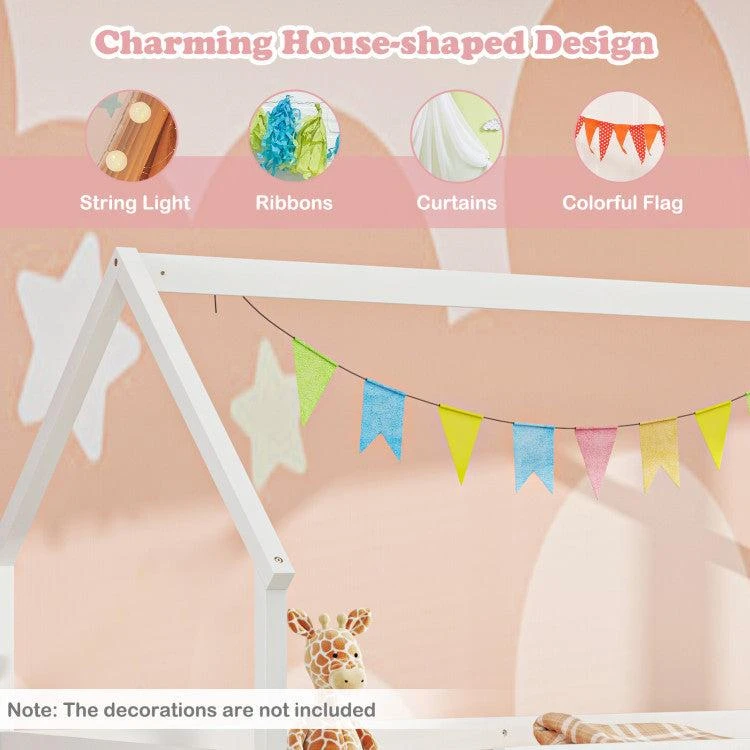 Hivvago Twin Over Twin House Bunk Bed with Slide and Ladder-White 4