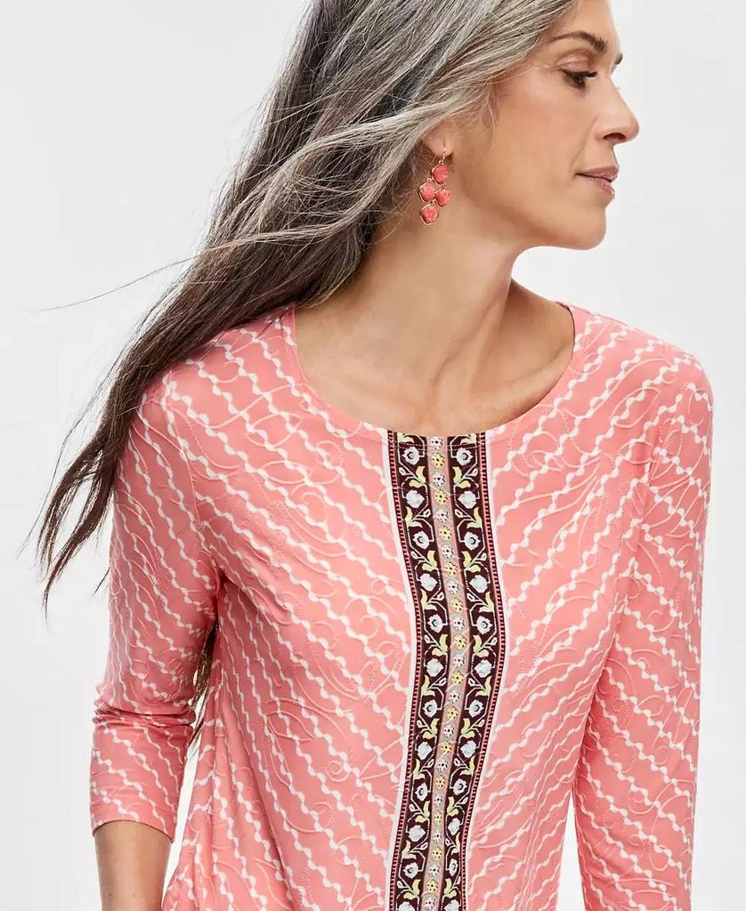 JM Collection Petite Border-Print 3/4-Sleeve Top, Created for Macy's 2