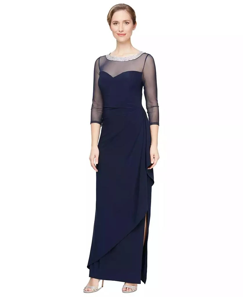 Alex Evenings Petite 3/4-Sleeve Illusion Ruffled Gown 1