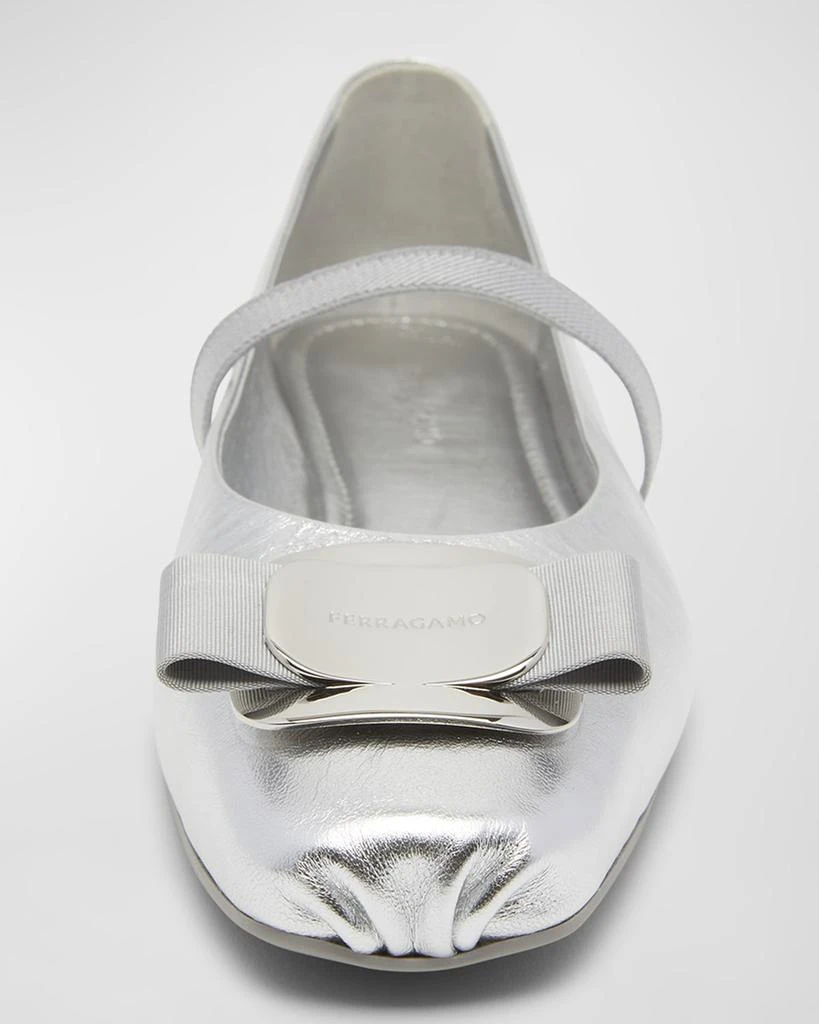 Salvatore Ferragamo Zina Metallic Bow Mary Jane Ballerina Flats 4