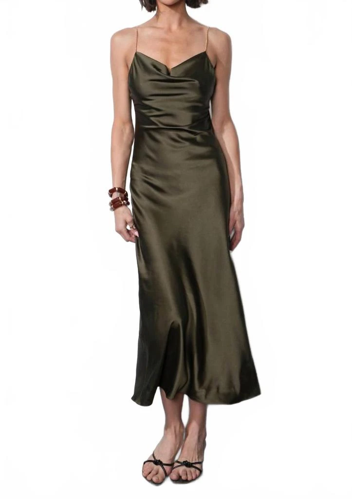 Greylin Leah Jewel Strap Maxi Slip Dress In Olive