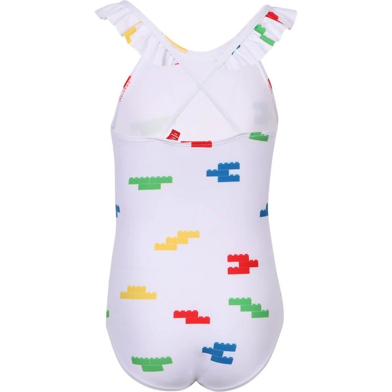 LEGO Wear Lego bricks print ruffled straps one piece swimsuit in white 2