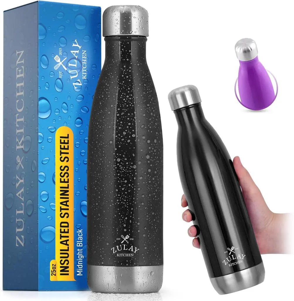 Zulay Kitchen 25oz Stainless Steel Water Bottle - Double Wall Insulated Metal Water Bottle For Hot & Cold Drinks