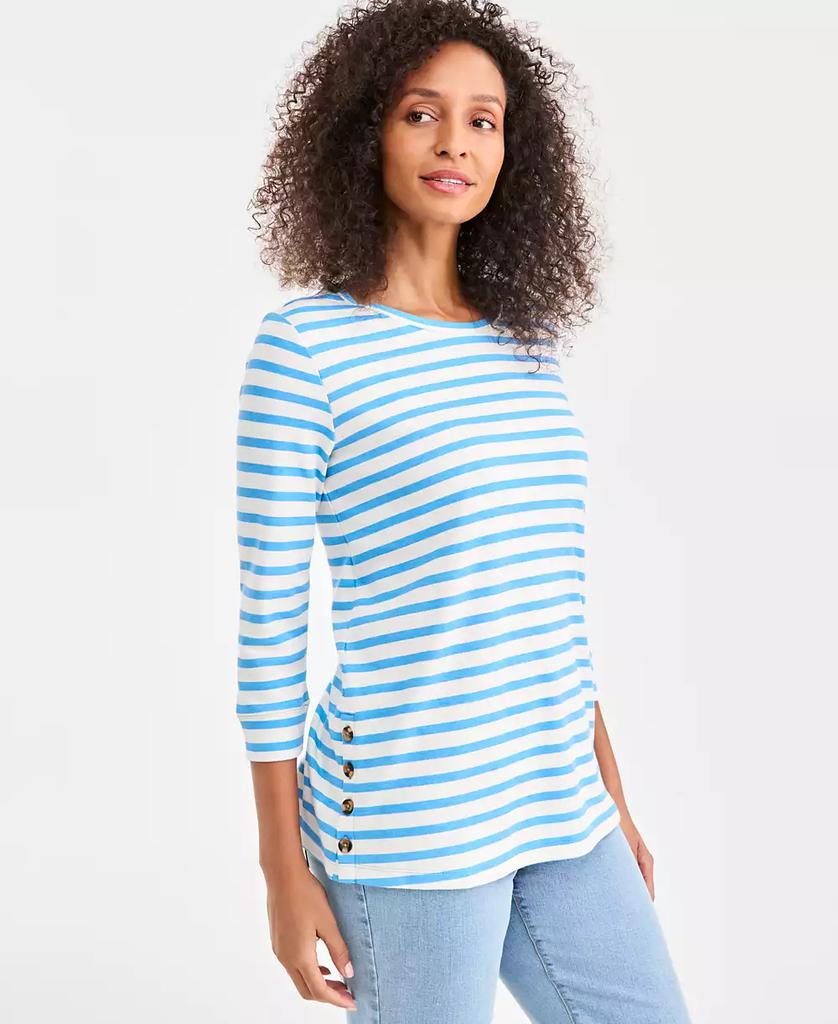 Style & Co Petite Crewneck Button Tunic Stacked Stripe Top