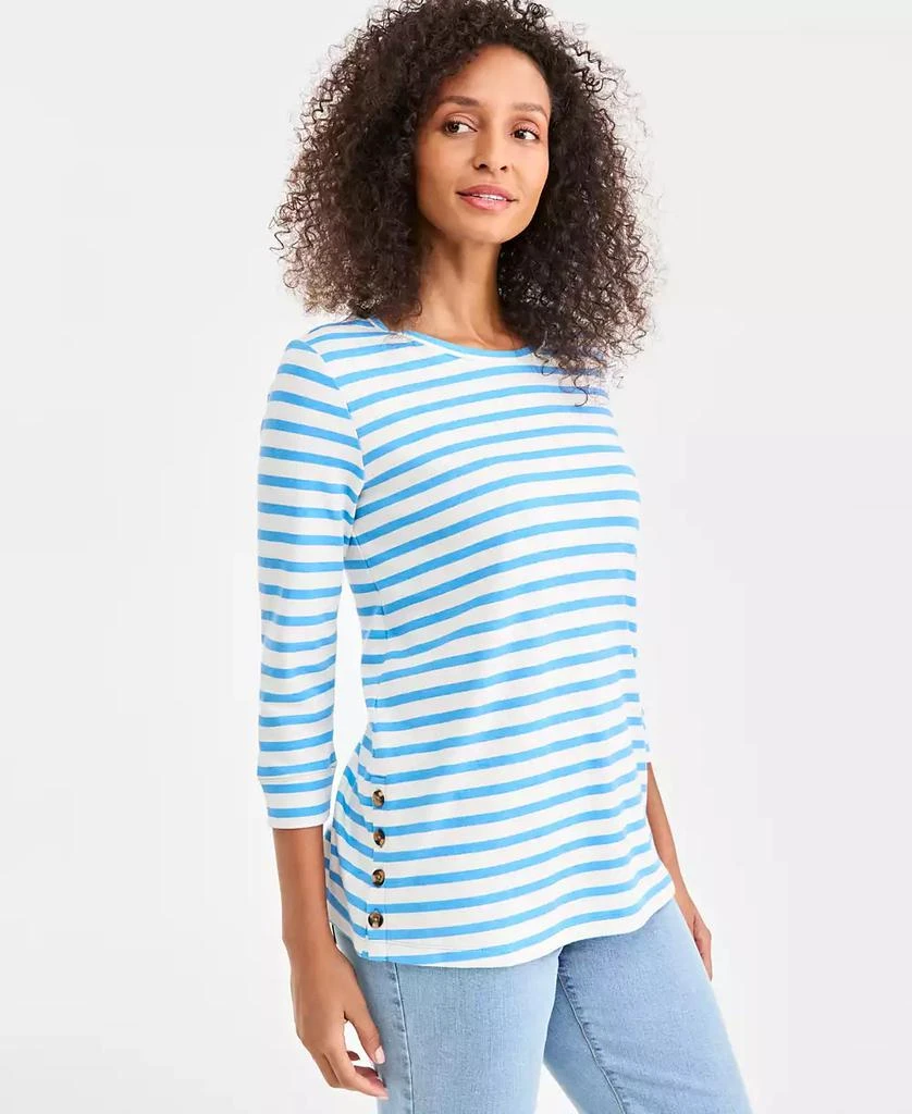 Style & Co Petite Crewneck Button Tunic Stacked Stripe Top 1