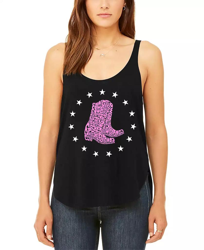 LA Pop Art Women's Cowgirl Boots Premium Word Art Flowy Tank Top