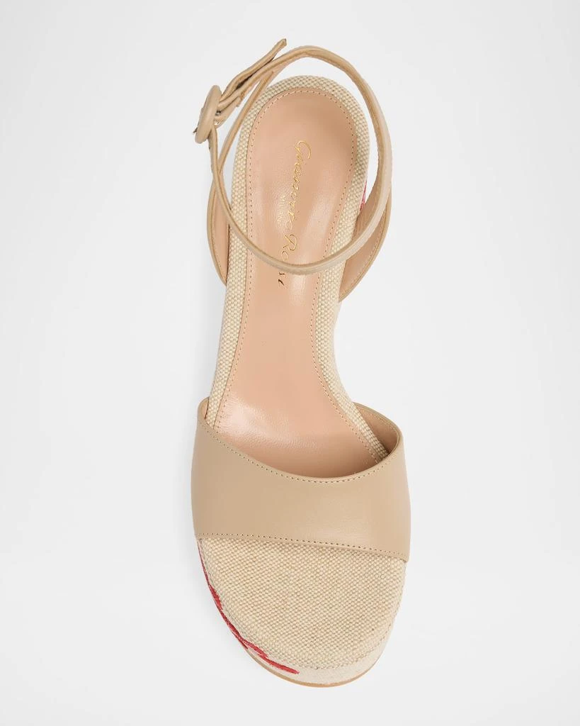 Gianvito Rossi 60mm Coral Leather and Canvas Wedge Sandals 5