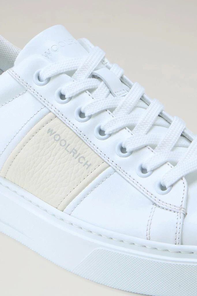 WOOLRICH Classic Court Sneakers in Leather with Contrasting Stripe - Women - White 5