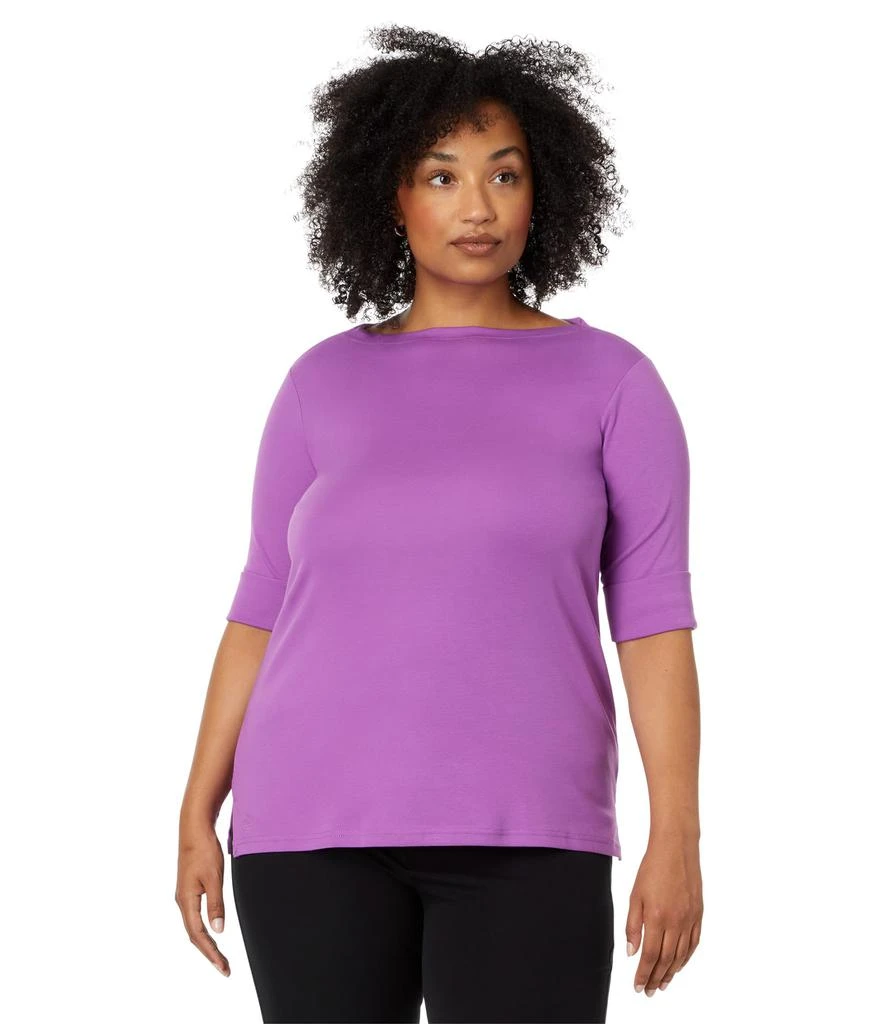 Ralph Lauren Plus Size Stretch Cotton Boatneck Top 1