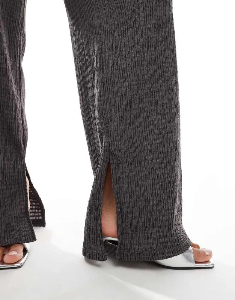 Bershka Bershka shirred flared trousers co-ord in charcoal 4