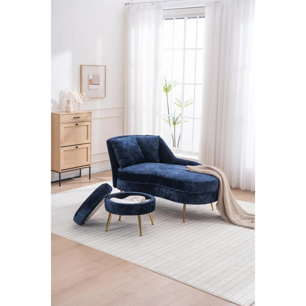 Streamdale Furniture Streamdale 58" Indoor Chenille Chair with Left Armrest 
Lumbar Pillow, Footstool Included. 2