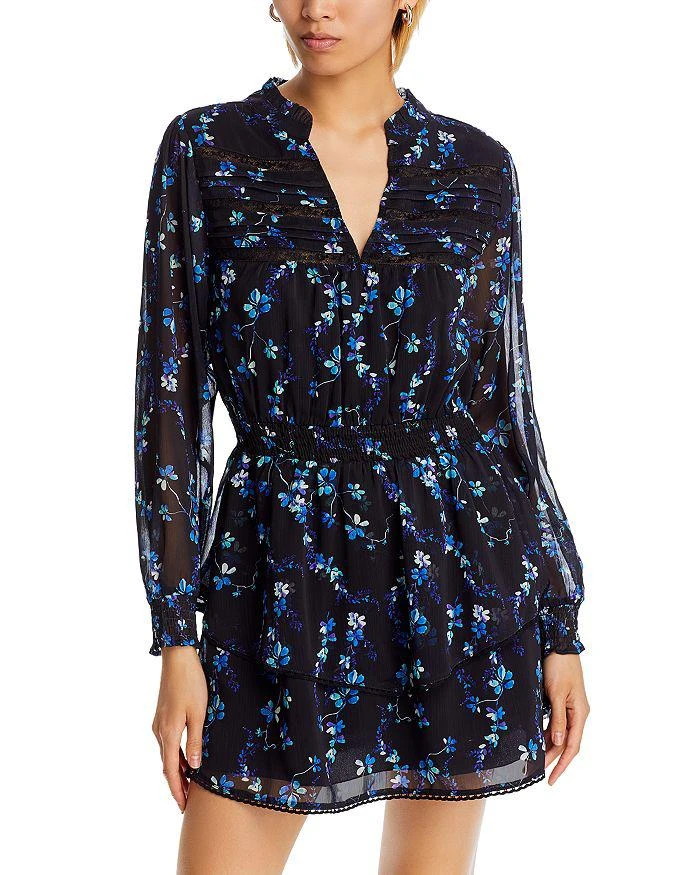 AQUA V Neck Long Sleeved Floral Print Dress - Exclusive 1