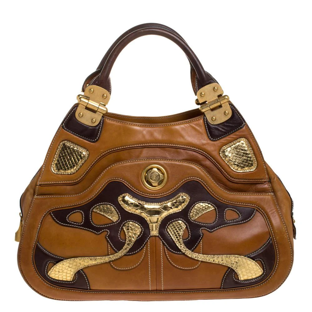 Alexander McQueen Alexander McQueen Paisley Leather and Snakeskin Hinge Turn Lock Satchel 1
