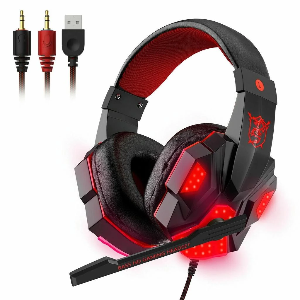 Digi 3.5Mm Gaming Headset Mic LED Headphones Stereo Bass Surround for PC PS4 Xbox One