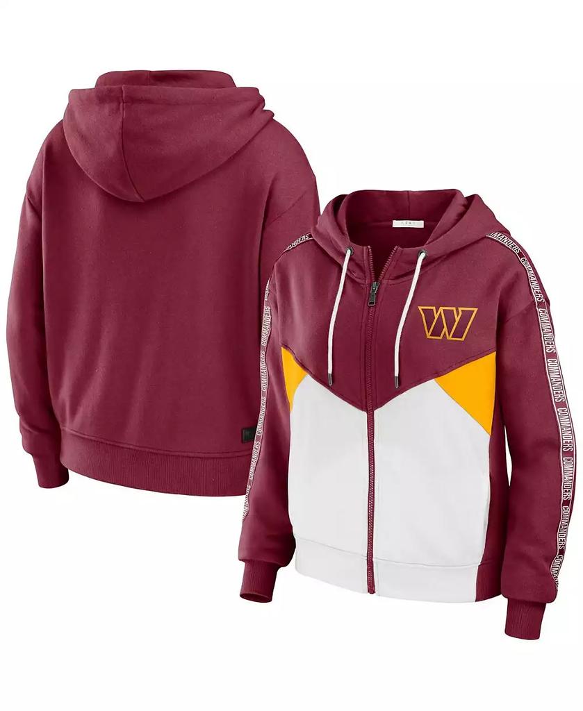 WEAR by Erin Andrews Women's Burgundy, White Washington Commanders Color Block Light Weight Modest Crop Full-Zip Hoodie