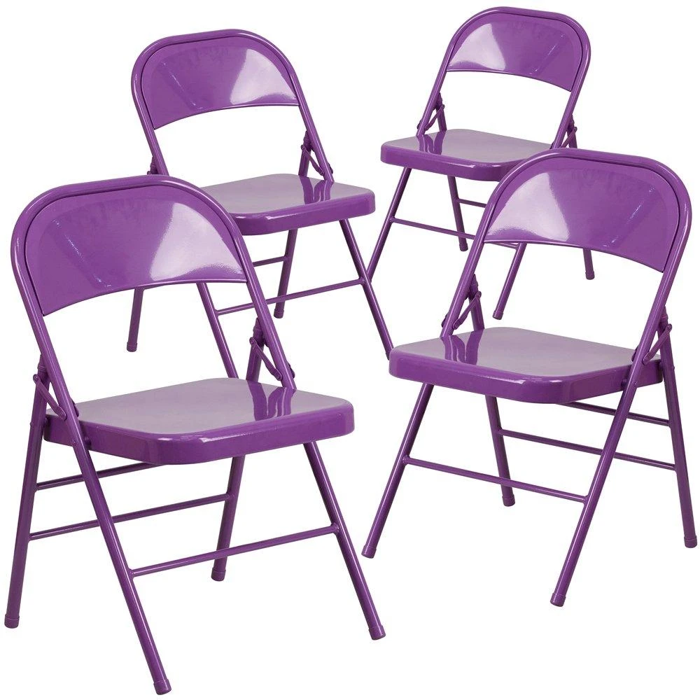 Flash Furniture 4 Pk. Impulsive Purple Triple Braced 
Double Hinged Metal Folding Chair 1