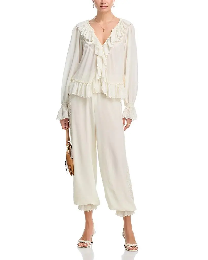 LOVESHACKFANCY Avee Silk Ruffled Blouse 2