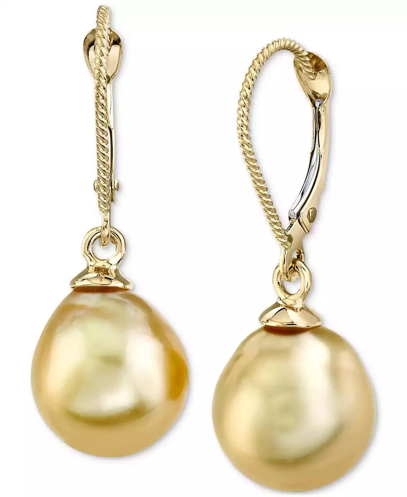Macy
s Cultured Golden South Sea Pearl (10mm) Drop Earrings in 14k Gold