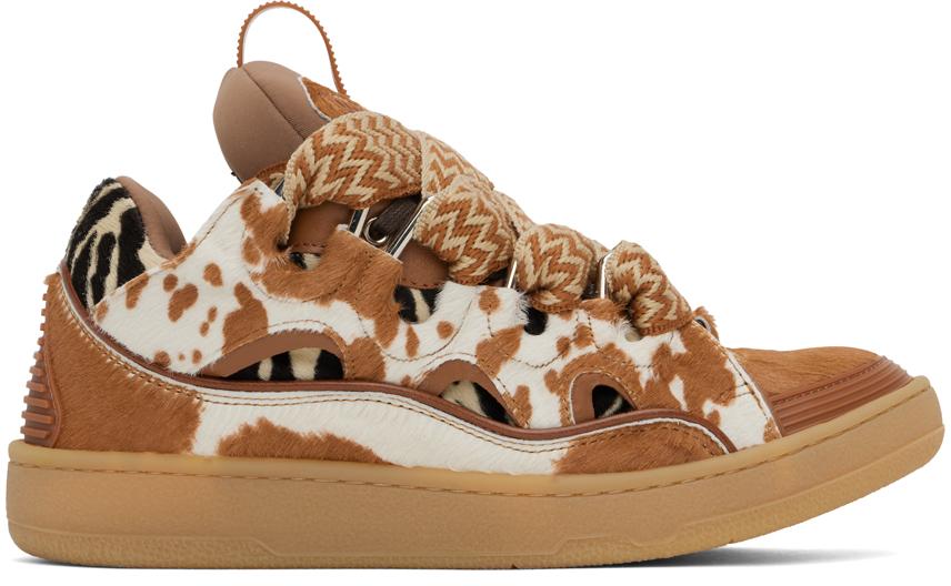 Lanvin Beige & Brown Pony Effect Curb Sneakers