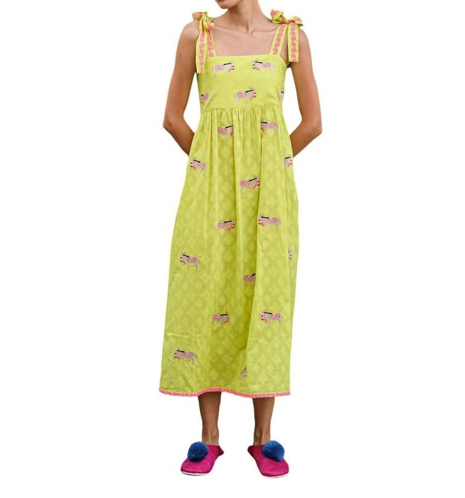 Nimo With Love Agate Donkey Midi Dress In Lime 2