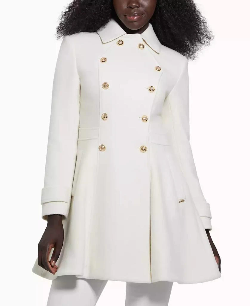 GUESS Women's Collared Double-Breasted Peplum Coat 1