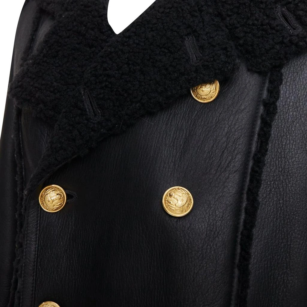 Balmain Shearling Lined Leather Gold Double Breasted Coat 2