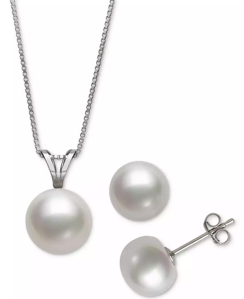 Belle de Mer 2-Pc. Set White Cultured Freshwater Pearl Pendant Necklace (9mm) & Stud Earrings (8mm) (also in Gray Cultured Freshwater Pearl & Pink Cultured Freshwater Pearl)