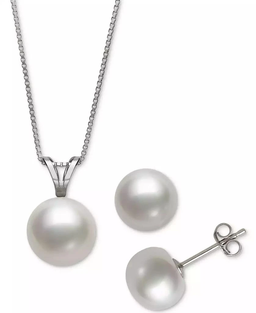 Macy's 2-Pc. Set White Cultured Freshwater Pearl Pendant Necklace (9mm) & Stud Earrings (8mm) (also in Gray Cultured Freshwater Pearl & Pink Cultured Freshwater Pearl) 1