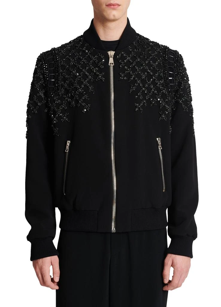 Balmain Embroidered crepe bomber jacket 2