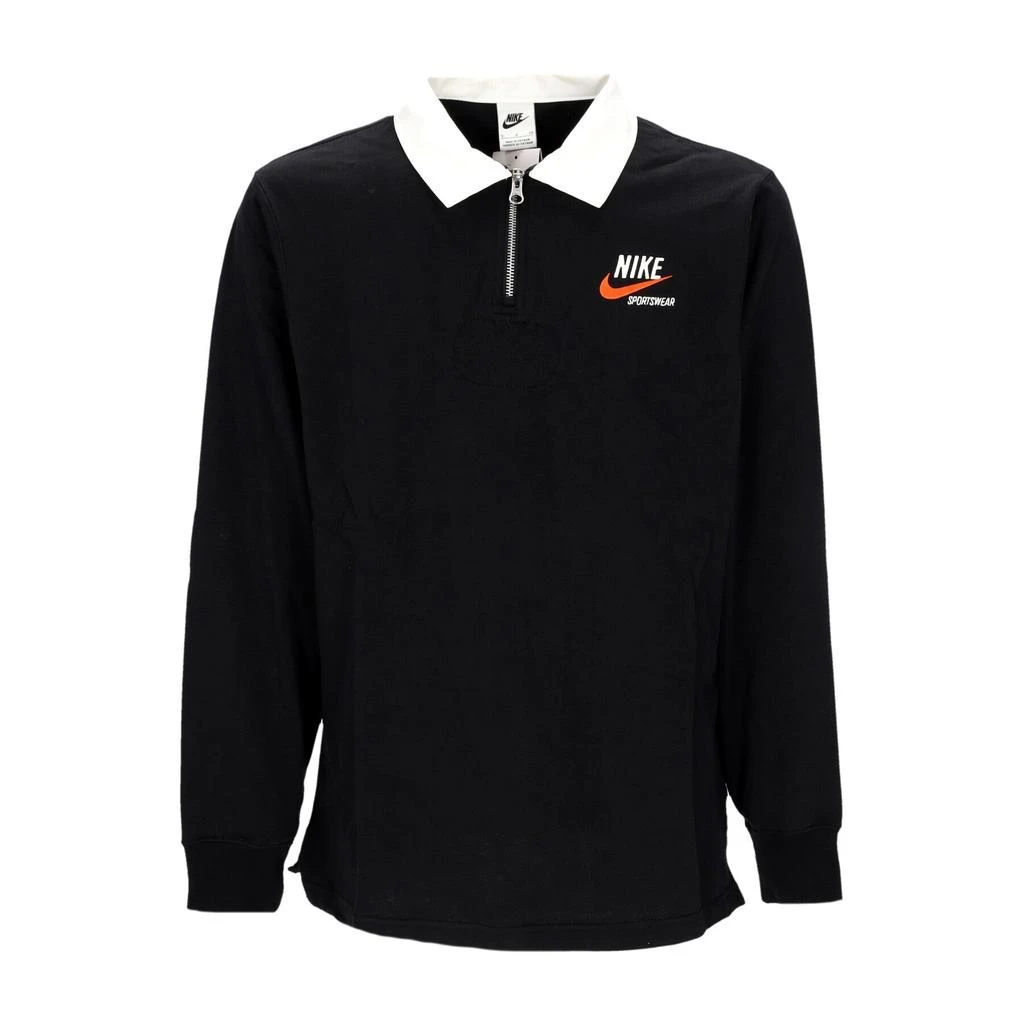NIKE Men's Long Sleeve Polo Sportswear Trend Rugby Top Black/sail 1