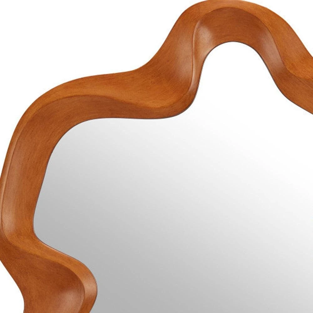 Hivvago 35" Brown Solid Wood Abstract Geometric Framed Accent Mirror 5