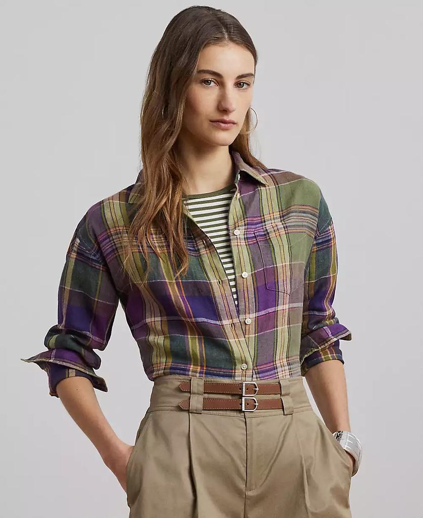 Ralph Lauren Petite 100% Linen Relaxed-Fit Plaid Linen Shirt