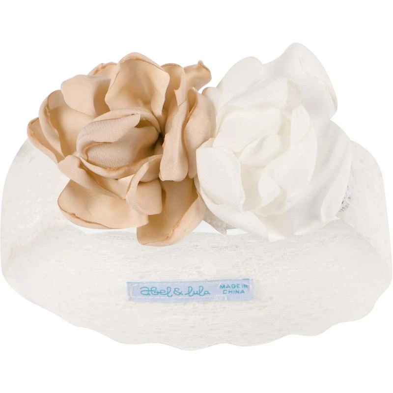 Abel & Lula Flowers applique lace hairband in white and beige 2