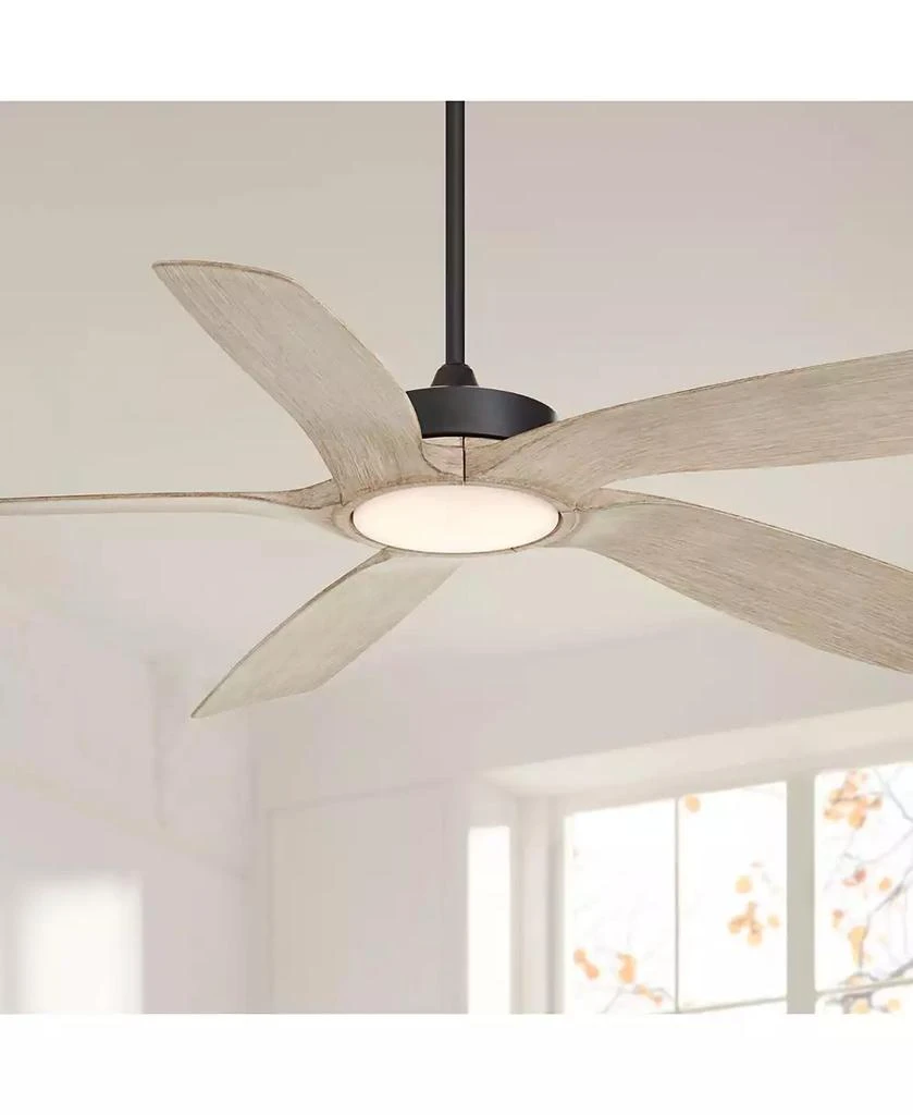 Casa Vieja 56" Mach 5 Indoor Outdoor Ceiling Fan 5 Blade LED Light Remote Control Matte Black Finish Distressed White Oak Blades Damp Rated 2
