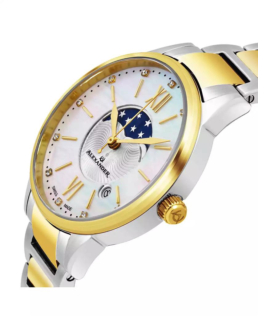 Stuhrling Alexander Watch AD204B-04, Ladies Quartz Moonphase Date Watch with Yellow Gold Tone Stainless Steel Case on Yellow Gold Tone Stainless Steel Bracelet