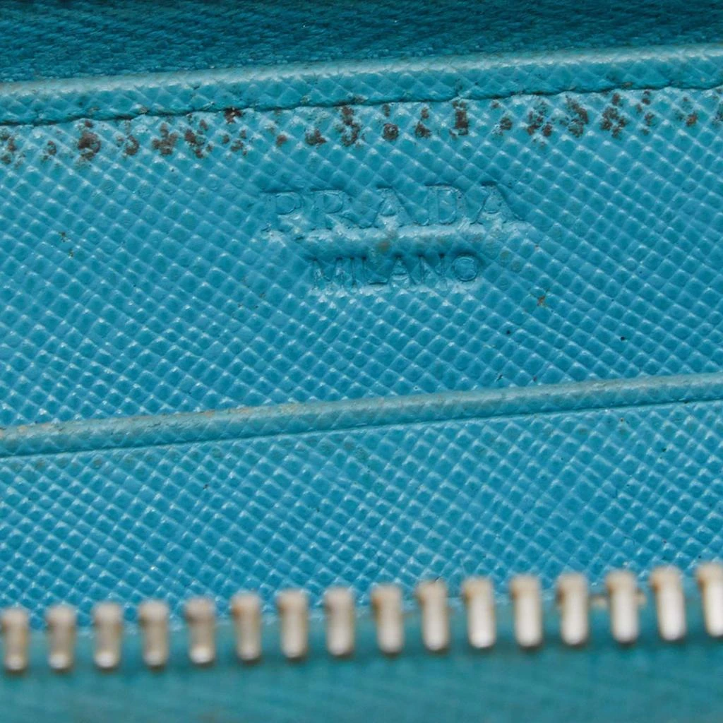 Prada Prada Blue Saffiano Lux Leather Zip Around Wallet 7