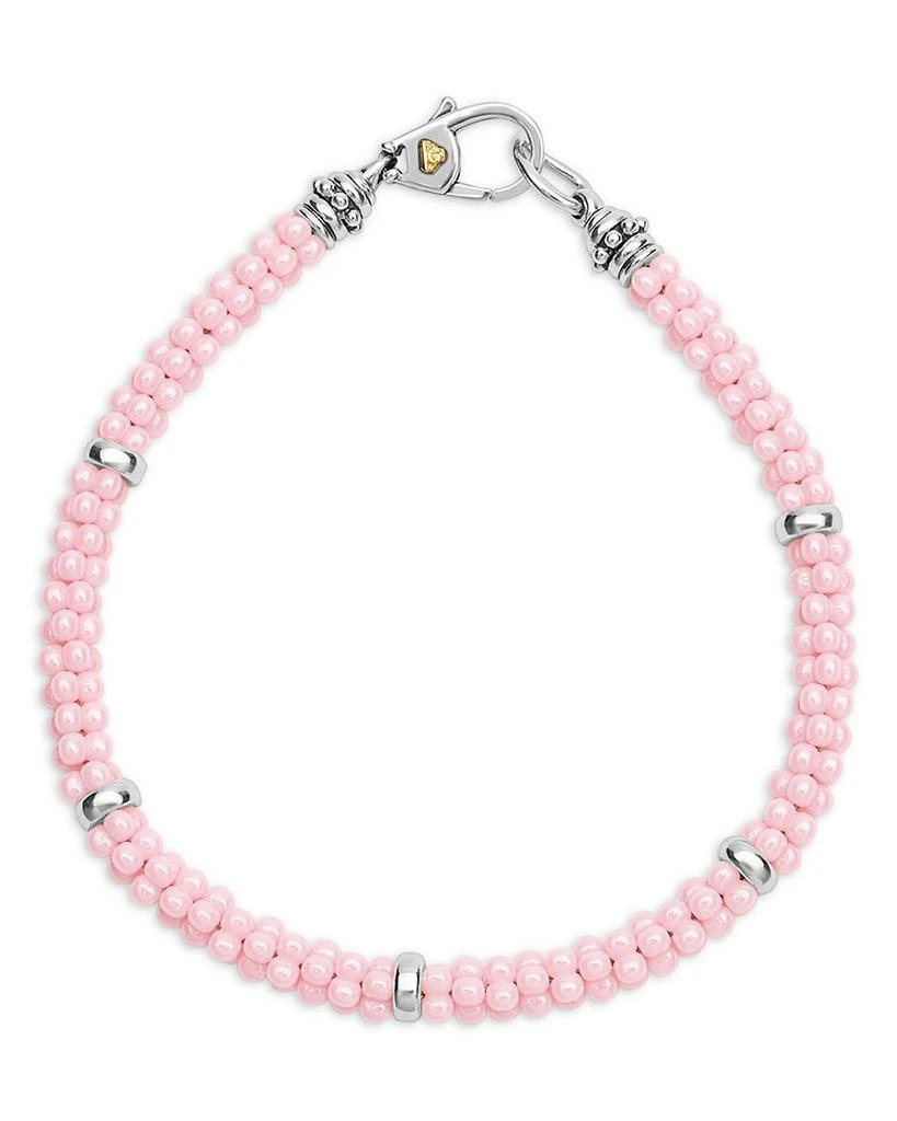 LAGOS 18K Yellow Gold & Sterling Silver Pink Caviar Ceramic Bead Bracelet 1