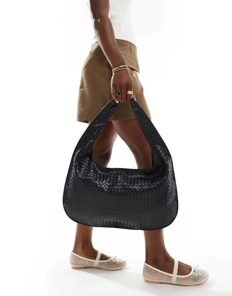 Glamorous Glamorous woven shoulder tote bag in black 1