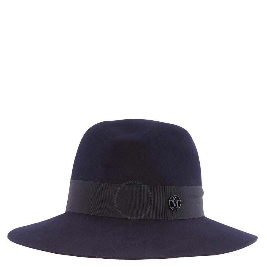 MAISON MICHEL Ladies Navy Henrietta Wool Felt Fedora Hat