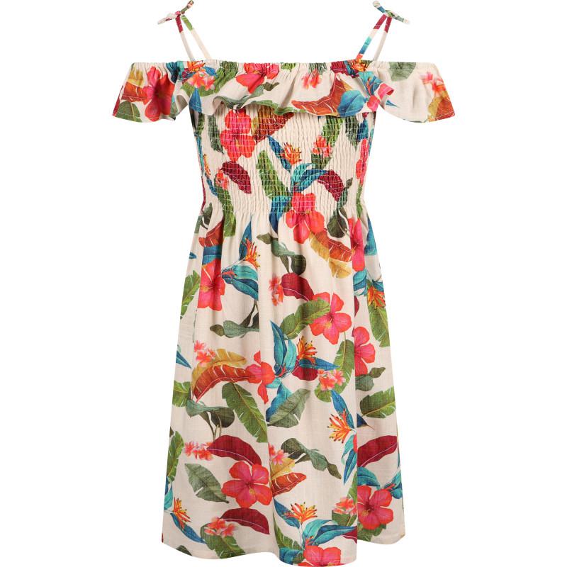 BANANA MOON Tropical flowers ruffle detailing fine straps dress in cream