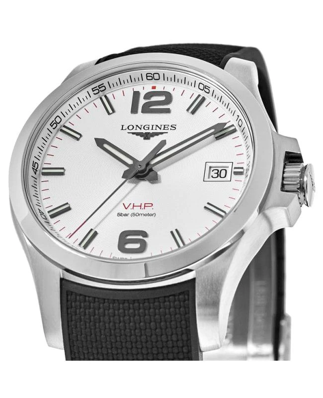 Longines Longines Conquest V.H.P. 41mm Silver Dial Black Rubber Strap Men's Watch L3.716.4.76.9 2