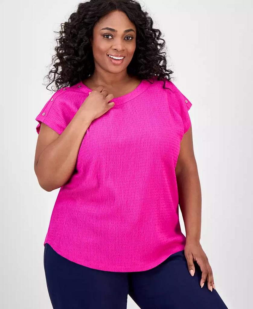 JONES NEW YORK Plus Size Crinkled Button-Trim Top
