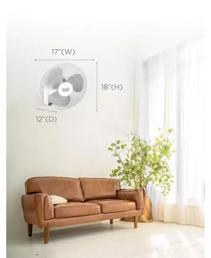 Black & Decker BLACK+DECKER 16" Wall Fan with Remote Control, Oscillating Fan with 3 Speed Settings and Shut Off Fan Timer, Wall Mount Fan with Adjustable Tilt Angle, White 7