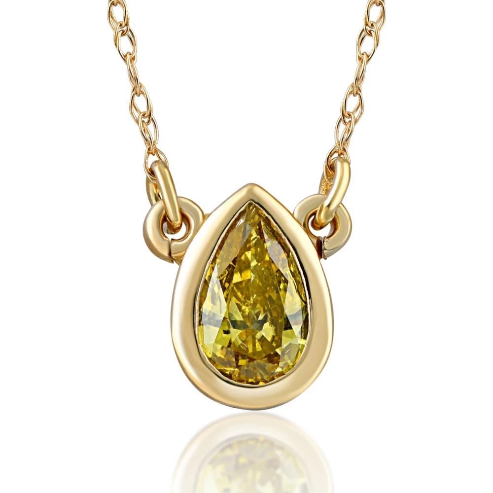 Pompeii3 1/4ct Fancy Yellow Pear Solitaire Diamond Necklace Yellow Gold Lab Grown Pendant