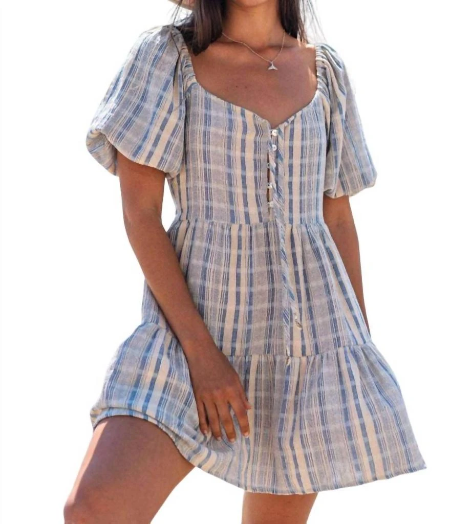 Barefoot Blonde Collection Ella Puff Sleeve Dress In Blue 1
