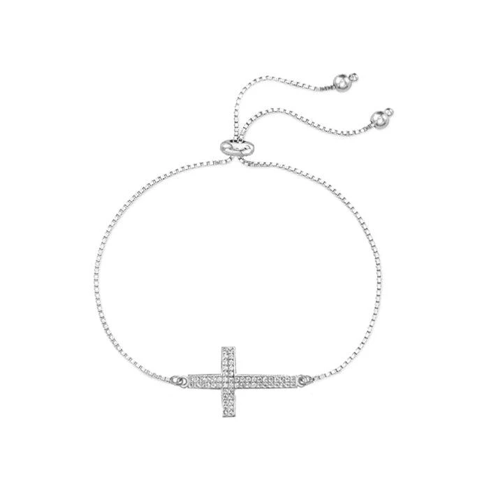 Savvy Cie Jewels 18K Gold Vermeil White Cz Sideways Cross Bracelet