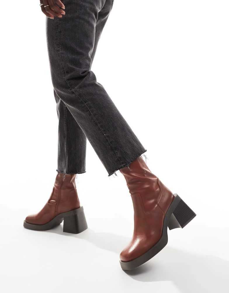 ASOS DESIGN Rome square toe mid-heel platform boots in tan  display picture 3