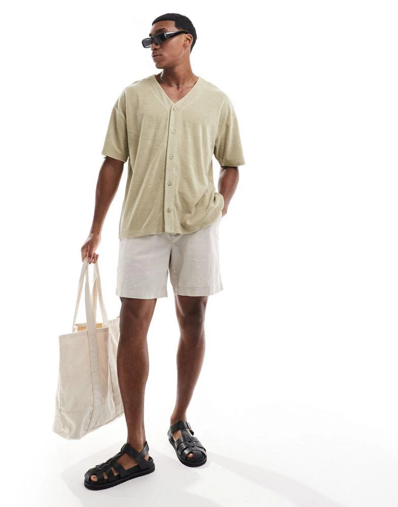 ASOS ASOS DESIGN oversized baseball shirt in green towelling 2