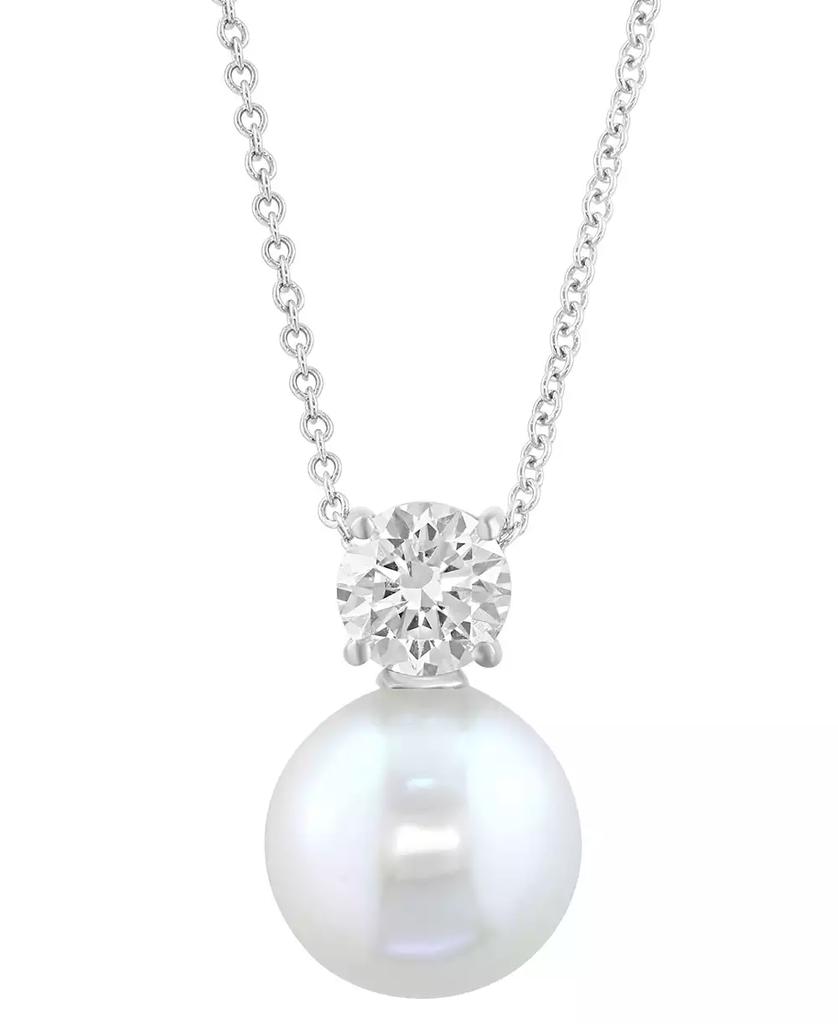 Effy Cultured Freshwater Pearl (11mm) and Lab Grown Diamond (3/4 ct. t.w.) Pendant Necklace in Sterling Silver