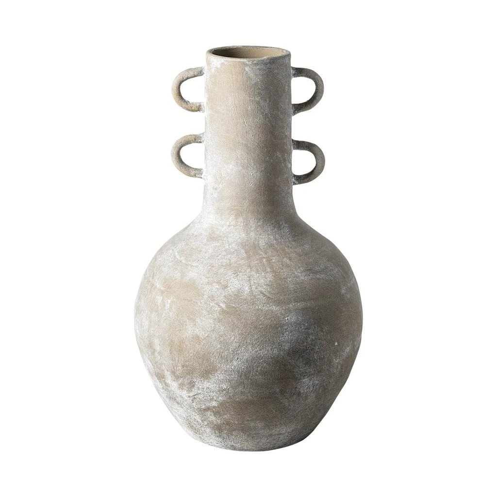 Hivvago Rustic Whitewash Brown Double Handle Ceramic Vase